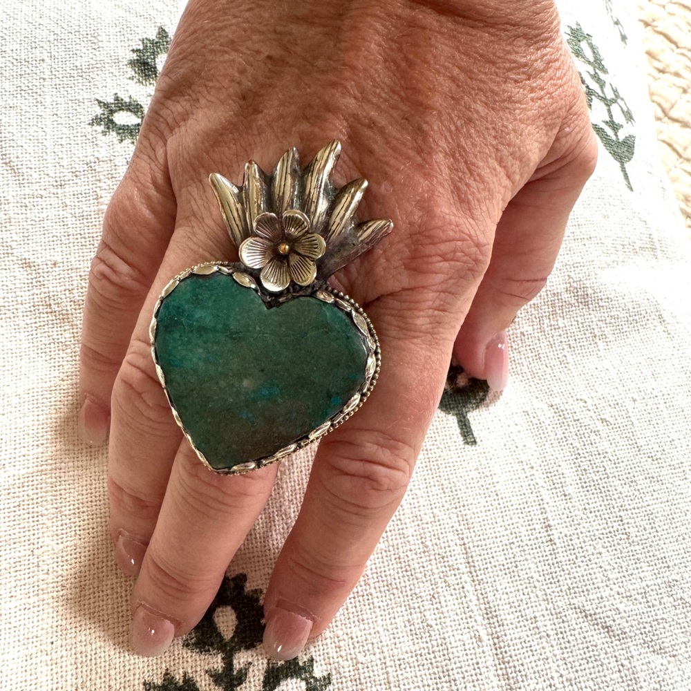 Adjustable Turquoise Heart-Shaped Statement Ring